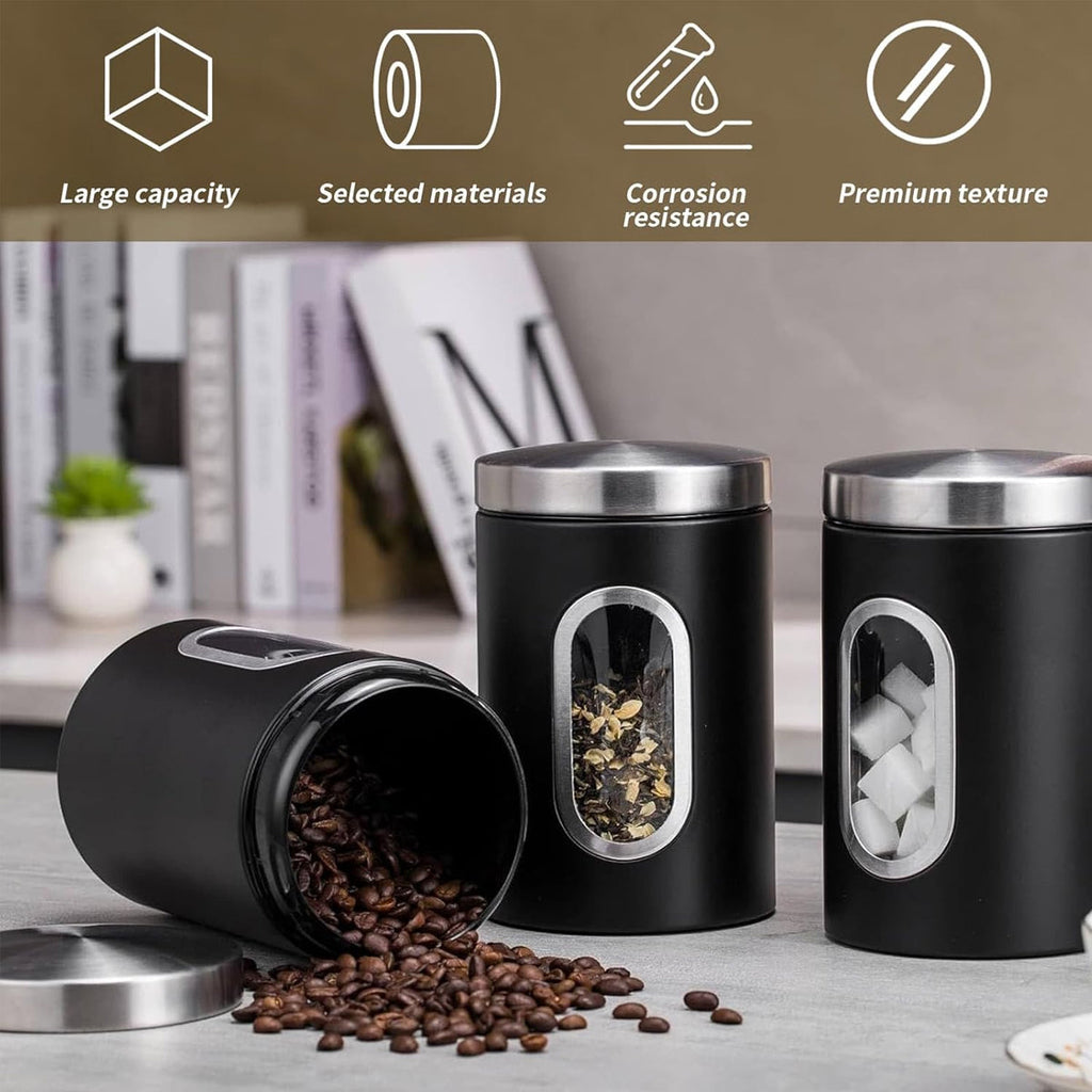 3 Pcs Windowed Steel Jars in Three Colours | StorageOZ