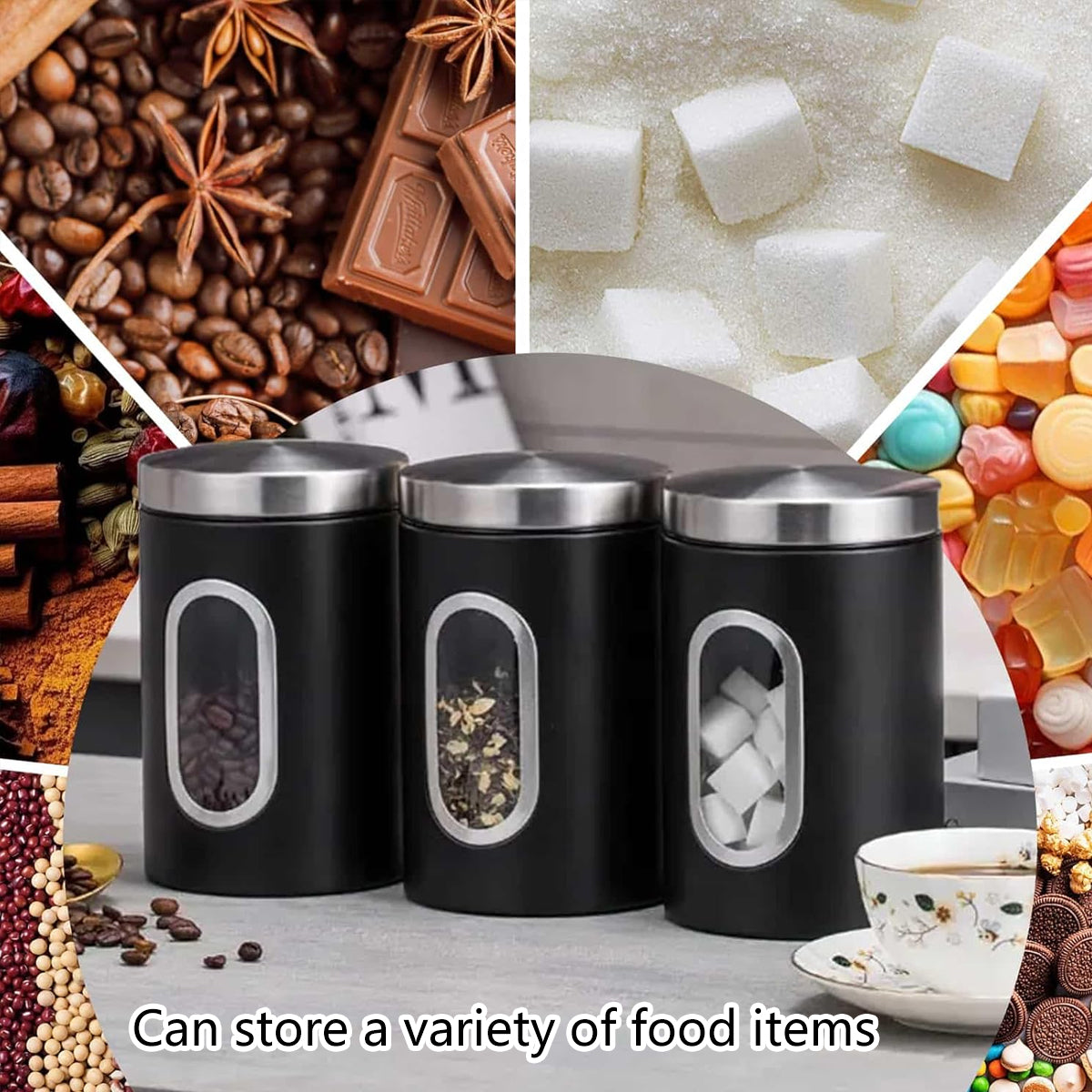 3 Pcs Windowed Steel Jars in Three Colours | StorageOZ