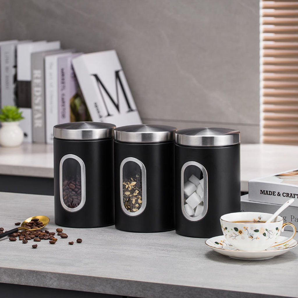 3 Pcs Windowed Steel Jars in Three Colours | StorageOZ