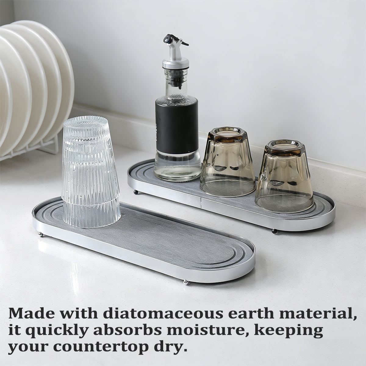 Oval Diatomite Drain Tray Two Colours Set | StorageOZ