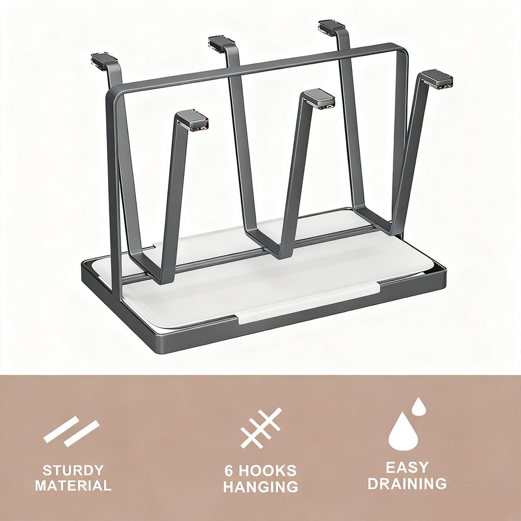 Six Hook Stainless Cup Rack Two Colours Set | StorageOZ