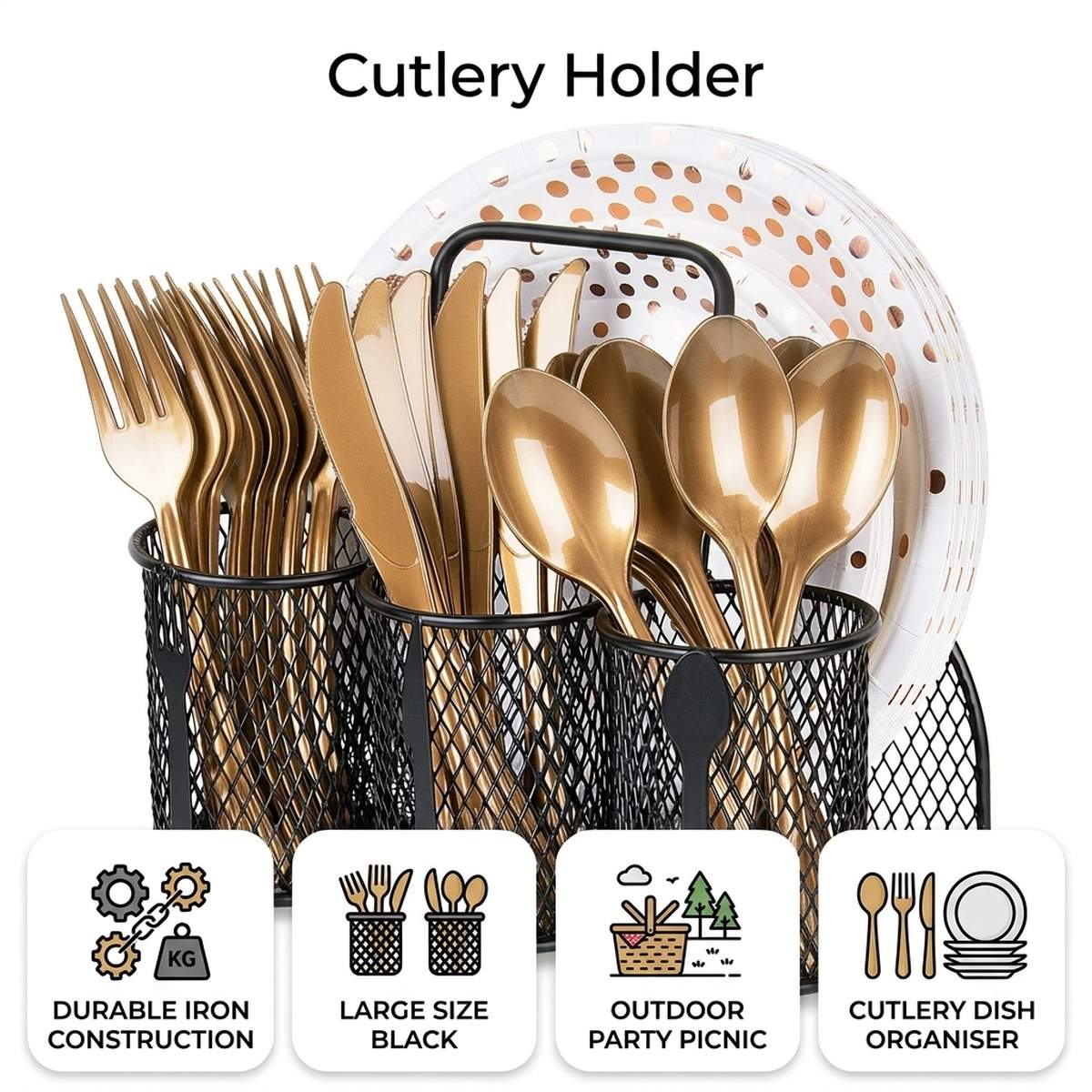Black Kitchen Cutlery Holder Storage Rack | StorageOZ