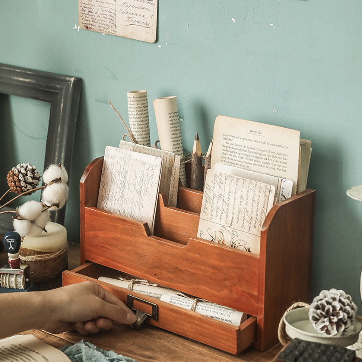 Old Wood Look Desk File Holder Organiser | StorageOZ