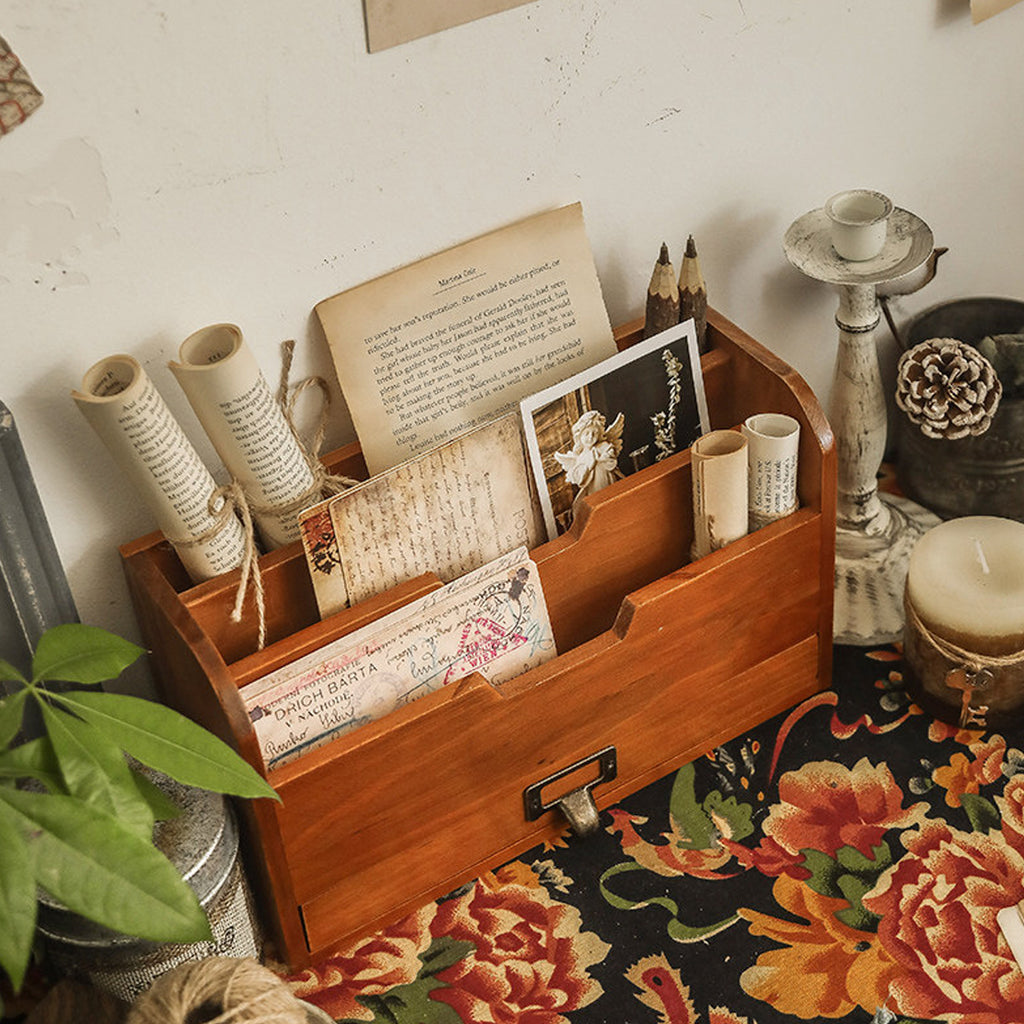 Old Wood Look Desk File Holder Organiser | StorageOZ