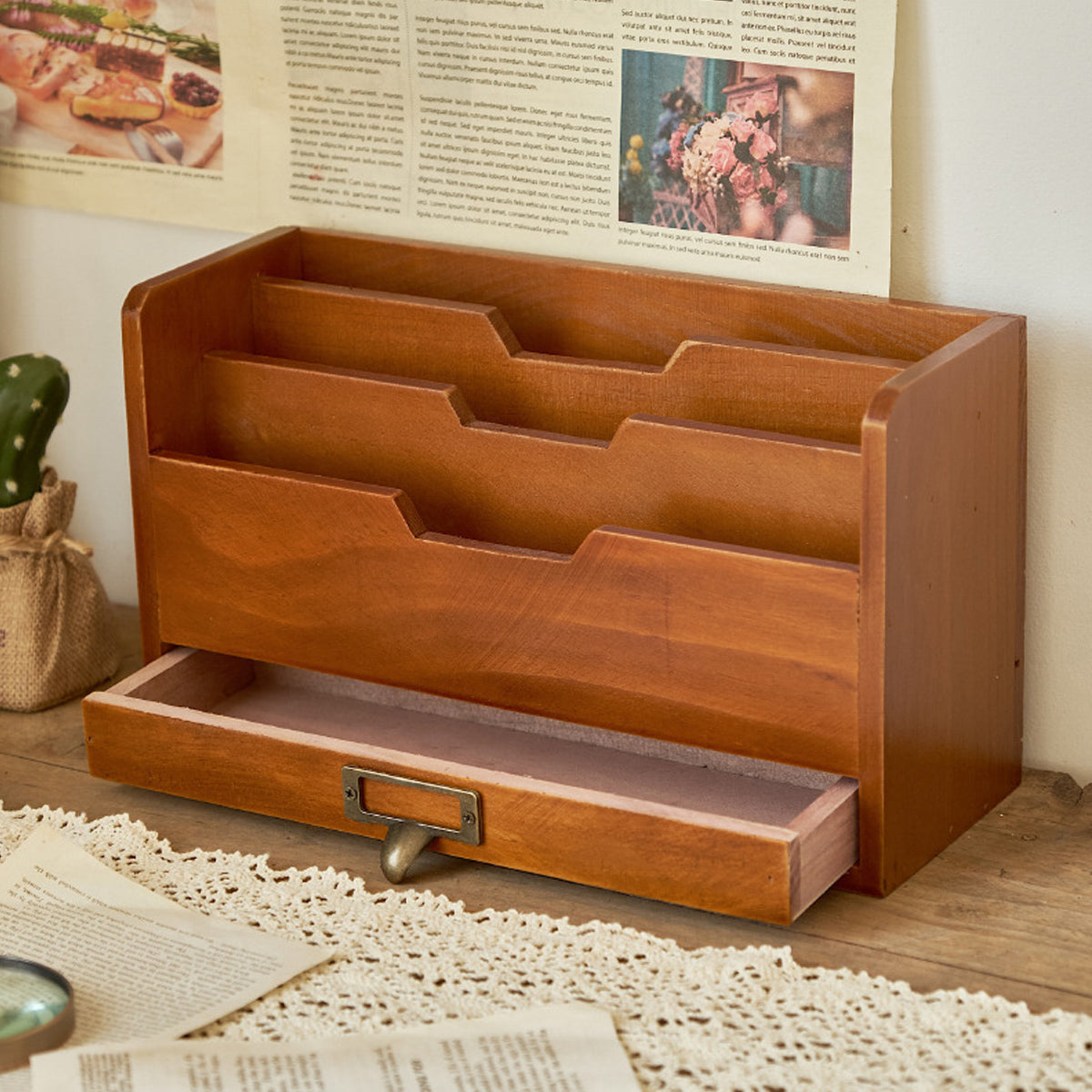 Old Wood Look Desk File Holder Organiser | StorageOZ
