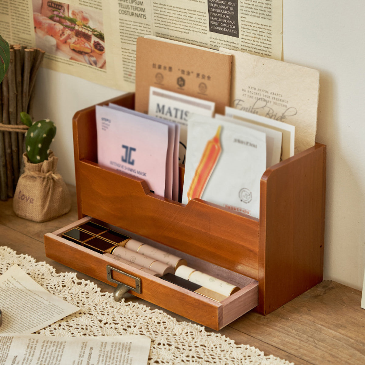 Old Wood Look Desk File Holder Organiser | StorageOZ