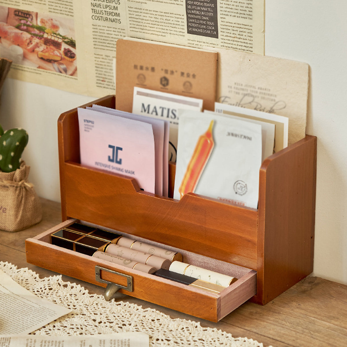 Old Wood Look Desk File Holder Organiser | StorageOZ