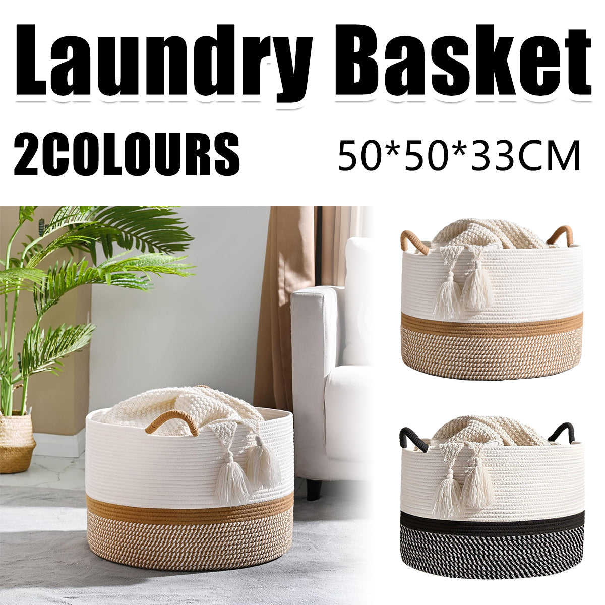 Cotton Rope Laundry Basket Two Colourways | StorageOZ