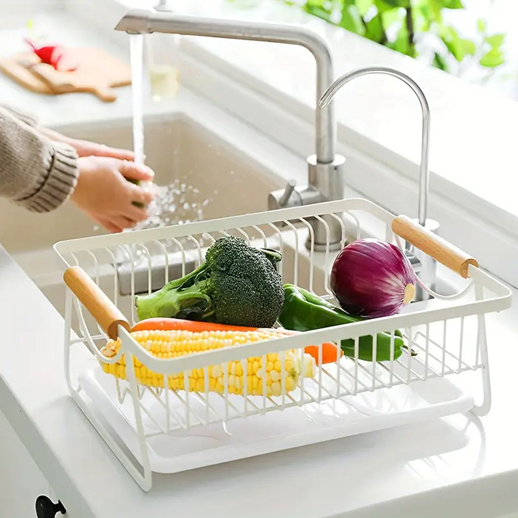 Iron Dish Rack Wood Handles Two Colours Set | StorageOZ