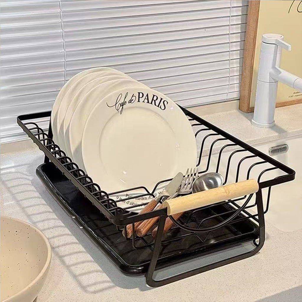 Iron Dish Rack Wood Handles Two Colours Set | StorageOZ