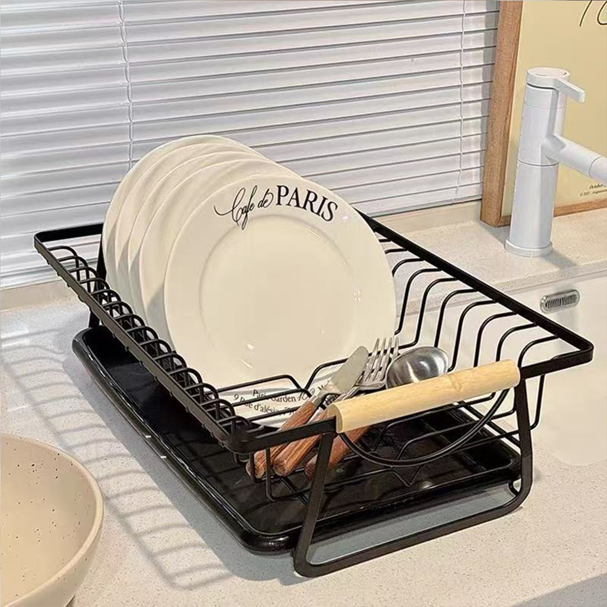 Iron Dish Rack Wood Handles Two Colours Set | StorageOZ