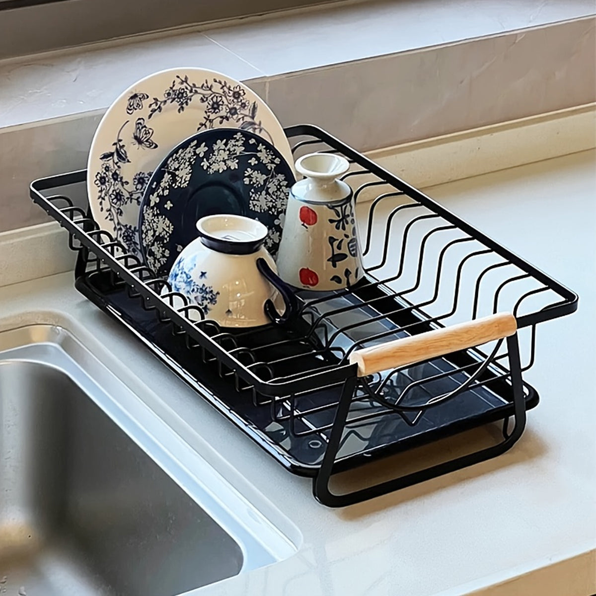 Iron Dish Rack Wood Handles Two Colours Set | StorageOZ