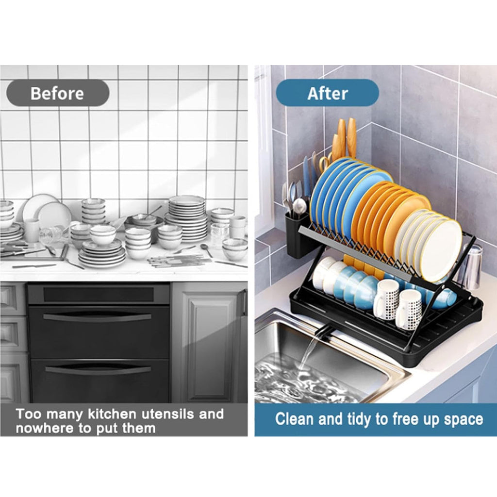 Double Layer Foldable Dish Rack Two Colours | StorageOZ