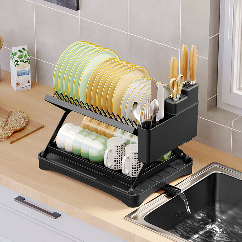 Double Layer Foldable Dish Rack Two Colours | StorageOZ