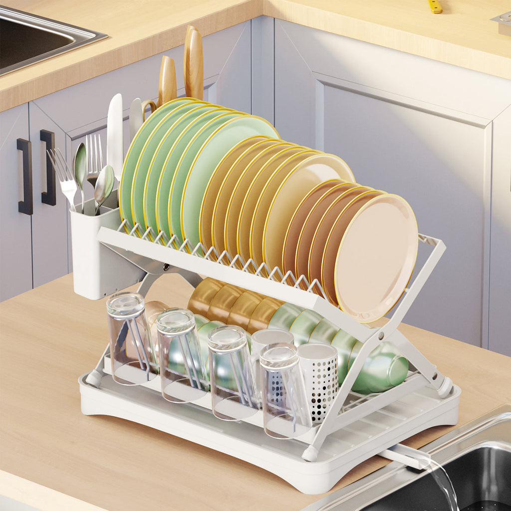 Double Layer Foldable Dish Rack Two Colours | StorageOZ