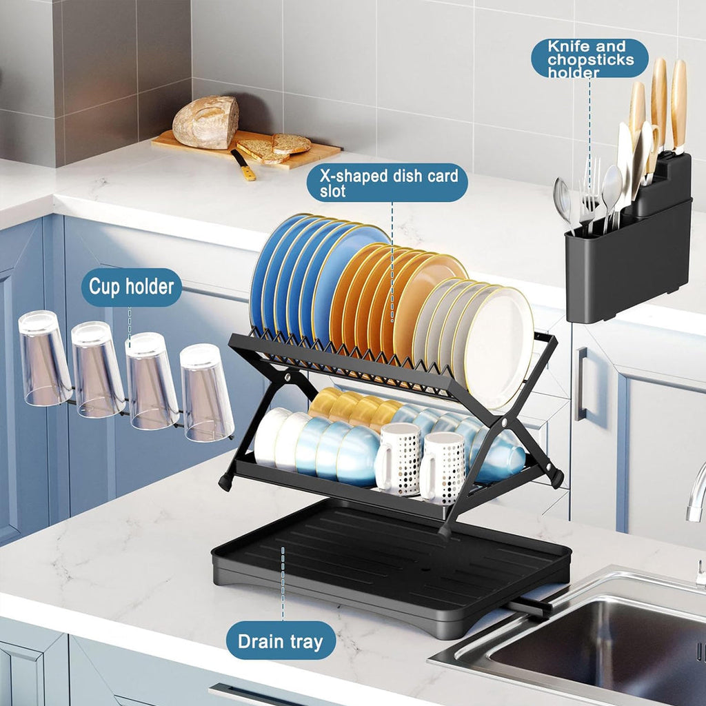 Double Layer Foldable Dish Rack Two Colours | StorageOZ