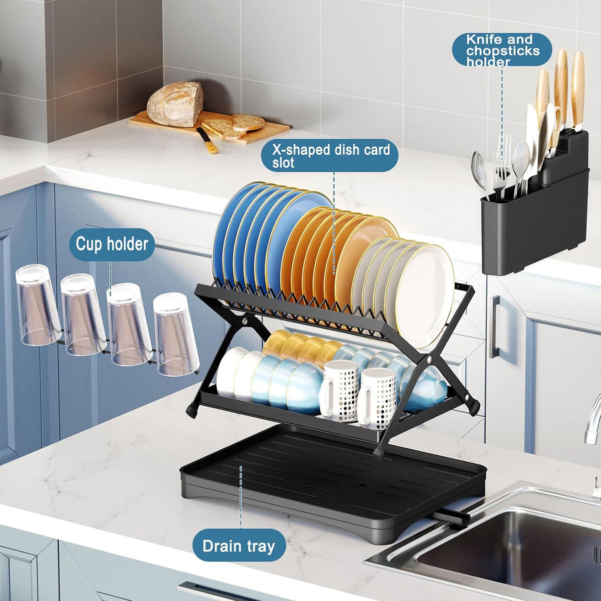 Double Layer Foldable Dish Rack Two Colours | StorageOZ