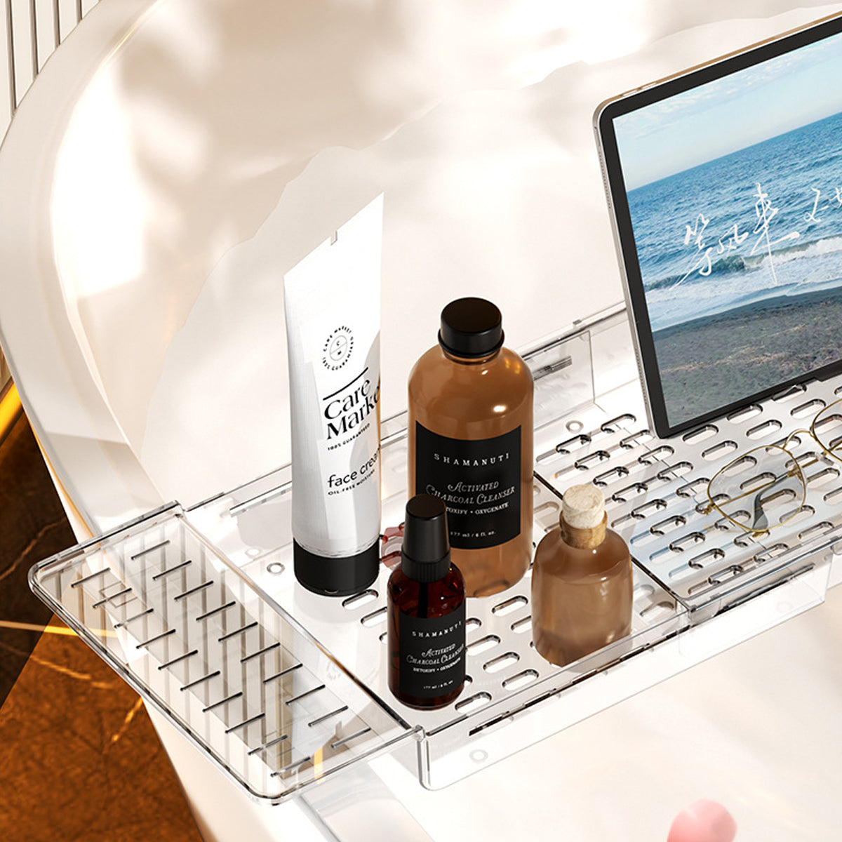 Clear Bathtub Trays Two Colours Organiser | StorageOZ