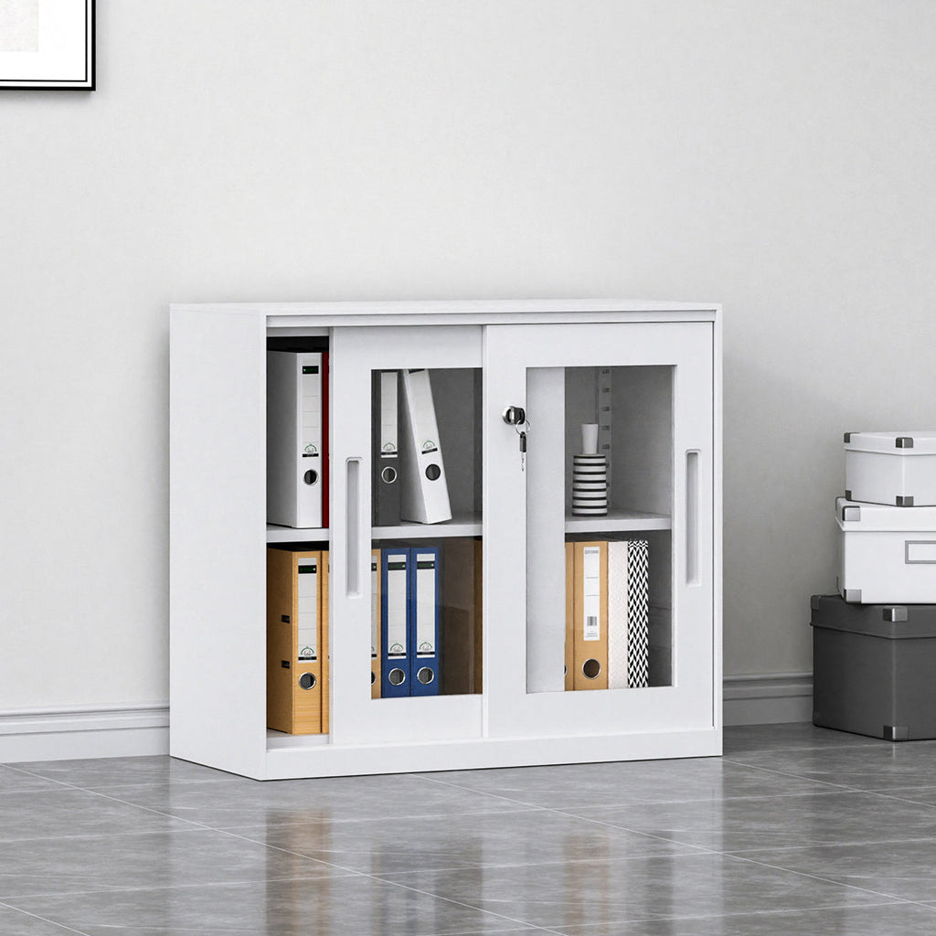 White Metal File Cabinet Two Heights Set | StorageOZ