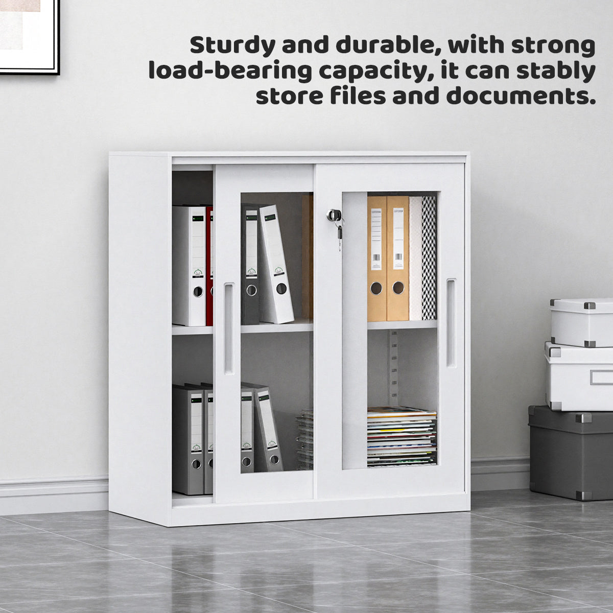 White Metal File Cabinet Two Heights Set | StorageOZ