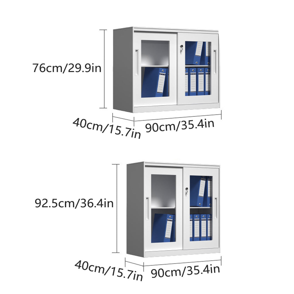 White Metal File Cabinet Two Heights Set | StorageOZ