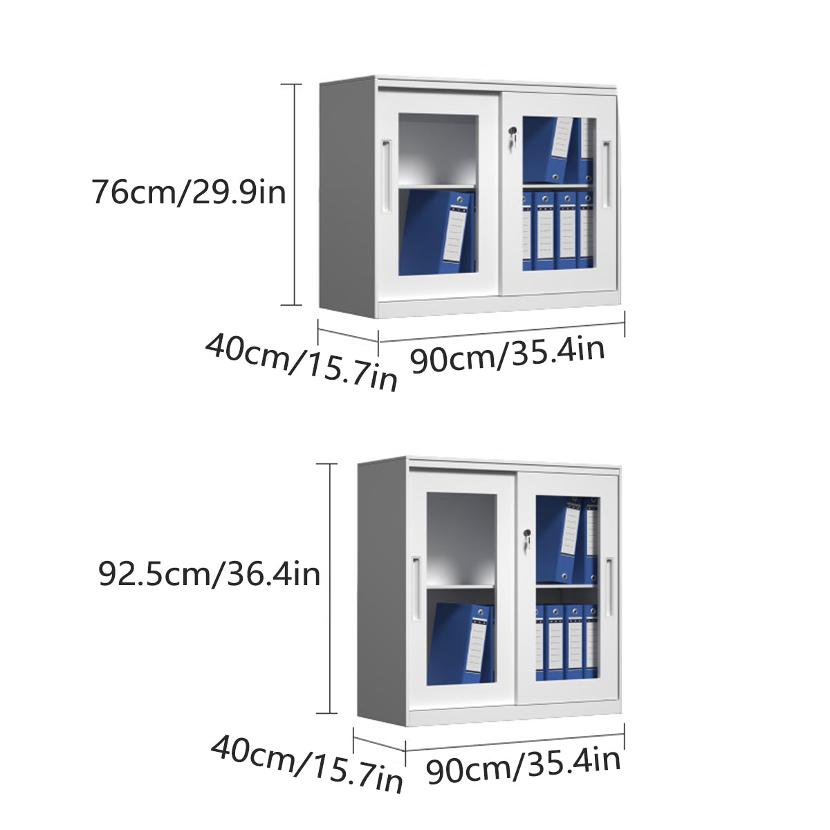 White Metal File Cabinet Two Heights Set | StorageOZ