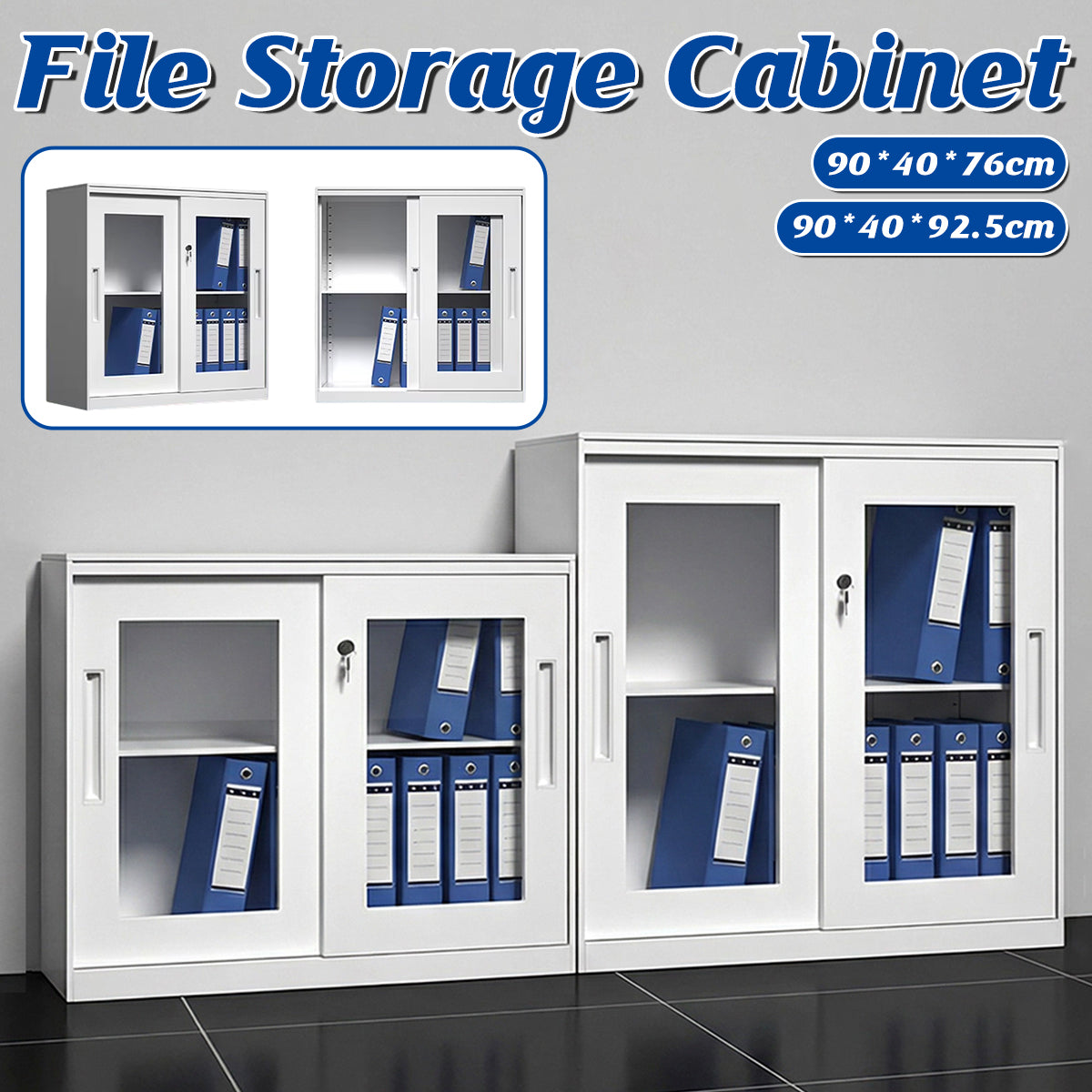 White Metal File Cabinet Two Heights Set | StorageOZ