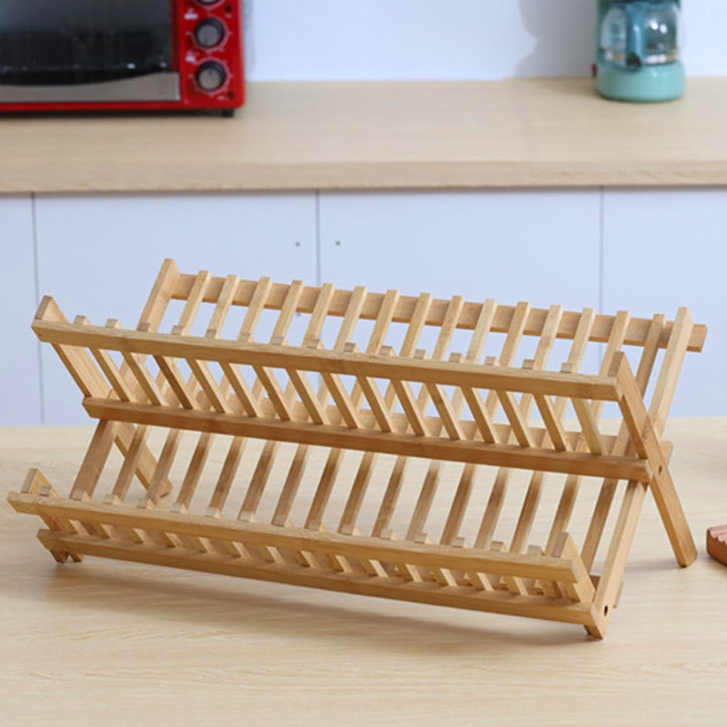 Foldable Bamboo Dish Rack Two Grid Counts | StorageOZ