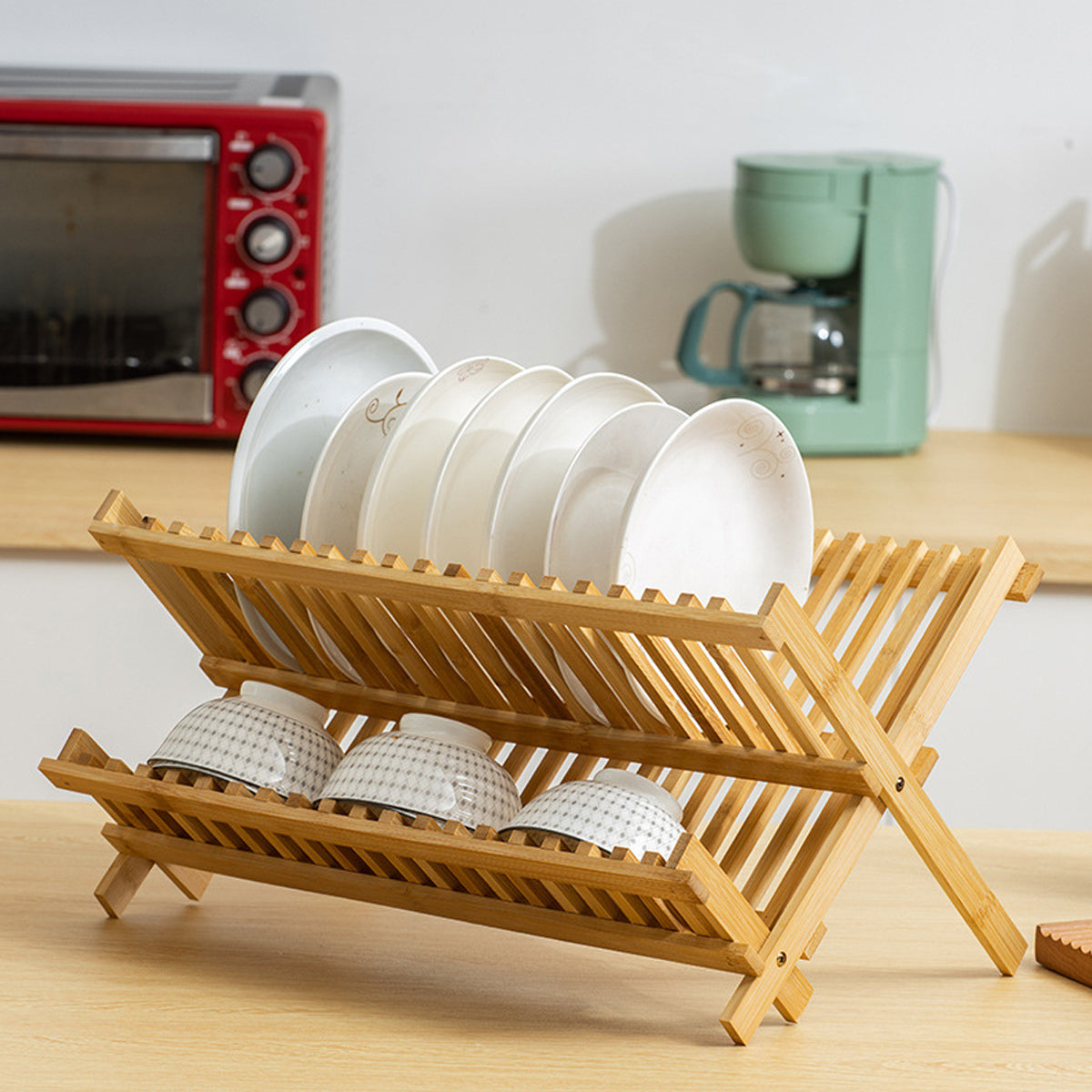 Foldable Bamboo Dish Rack Two Grid Counts | StorageOZ