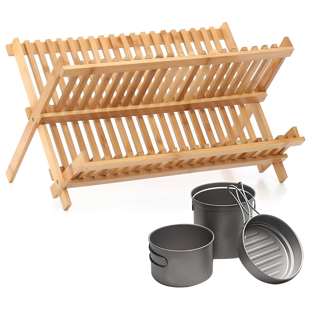 Foldable Bamboo Dish Rack Two Grid Counts | StorageOZ