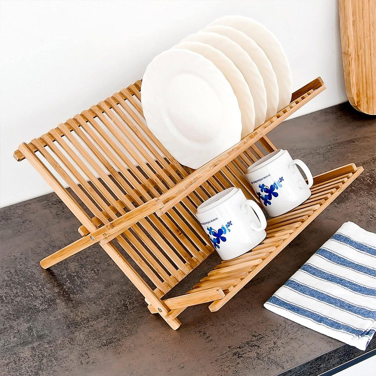 Foldable Bamboo Dish Rack Two Grid Counts | StorageOZ