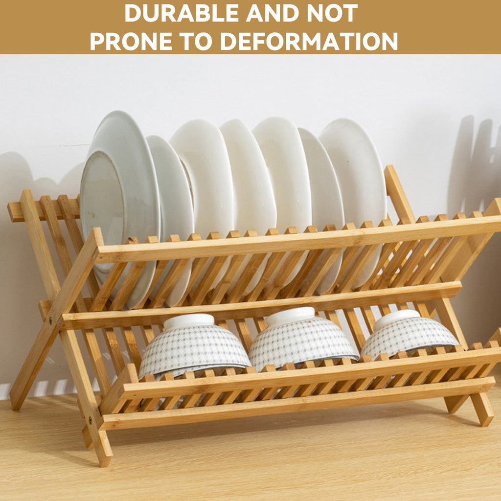Foldable Bamboo Dish Rack Two Grid Counts | StorageOZ