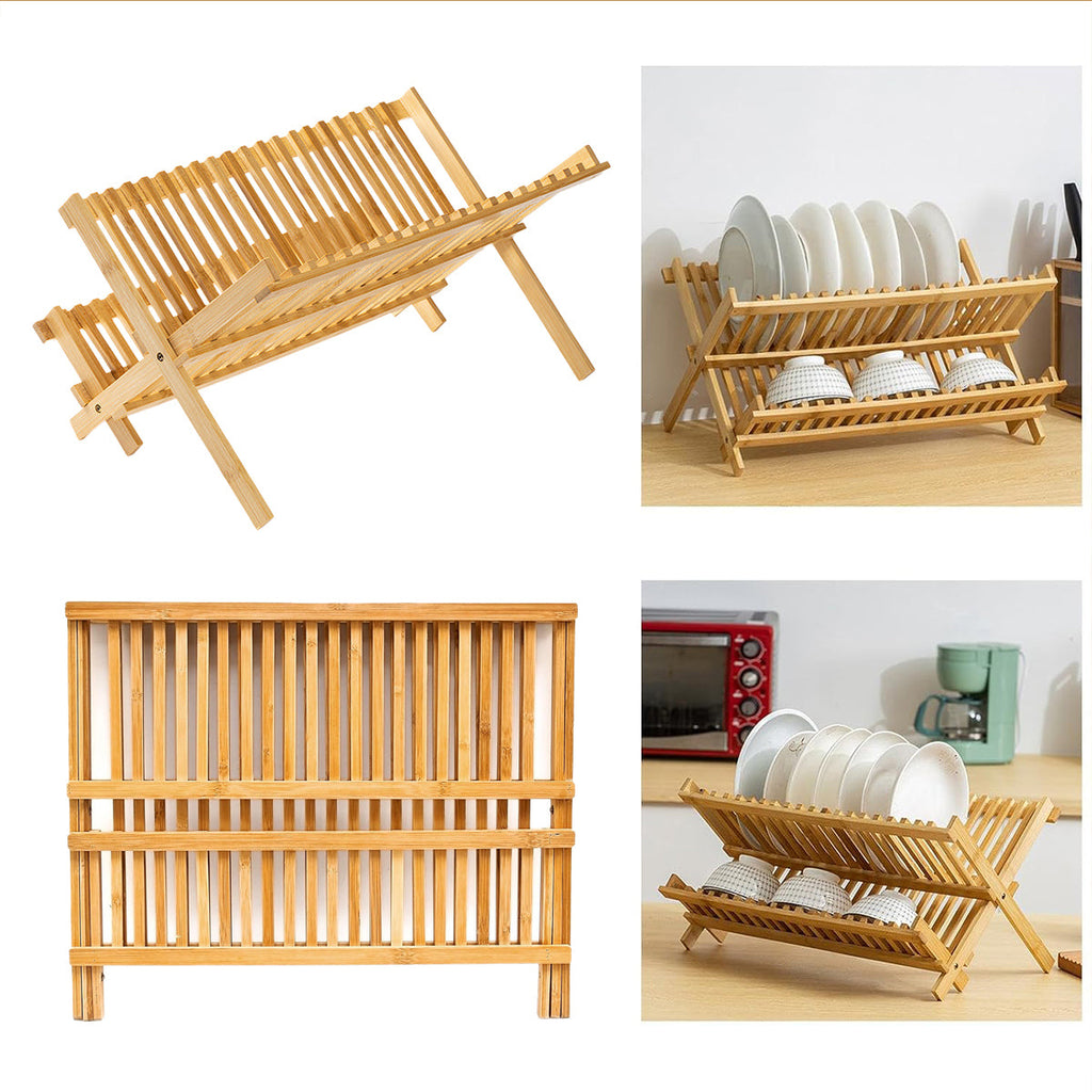 Foldable Bamboo Dish Rack Two Grid Counts | StorageOZ