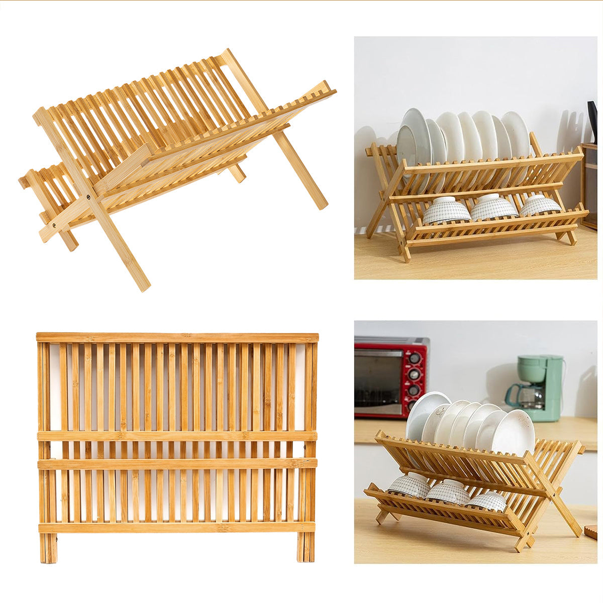 Foldable Bamboo Dish Rack Two Grid Counts | StorageOZ