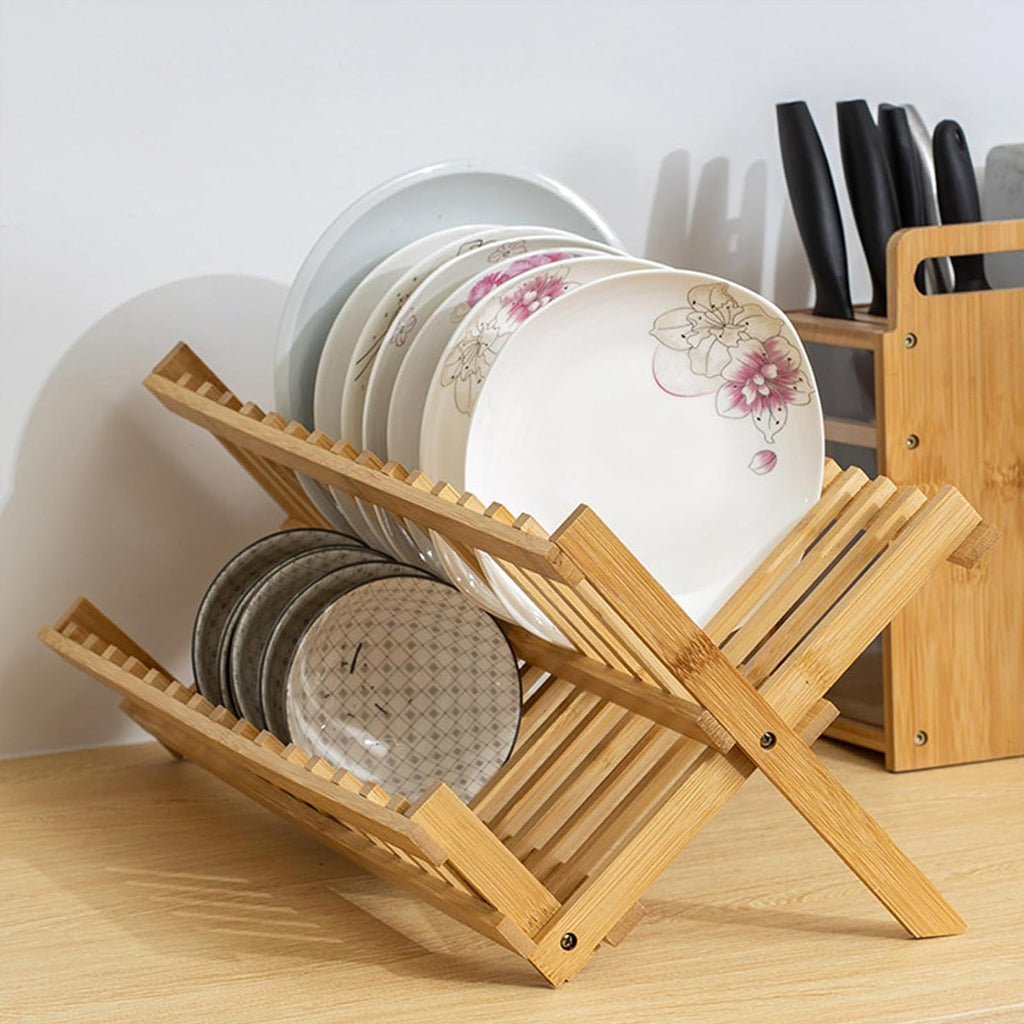 Foldable Bamboo Dish Rack Two Grid Counts | StorageOZ