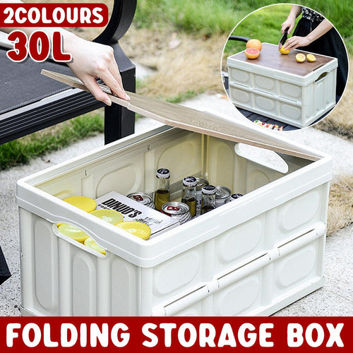 30L Folding Storage Box with Wooden Lid Set | StorageOZ