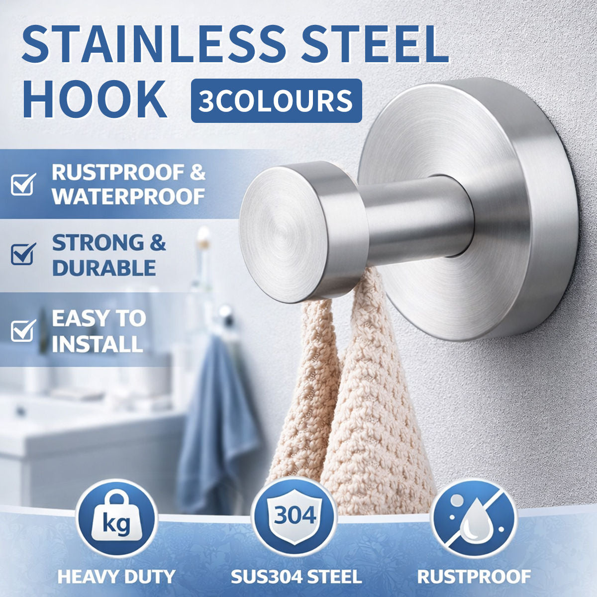 Stainless Wall Hooks Three Colours Organiser | StorageOZ