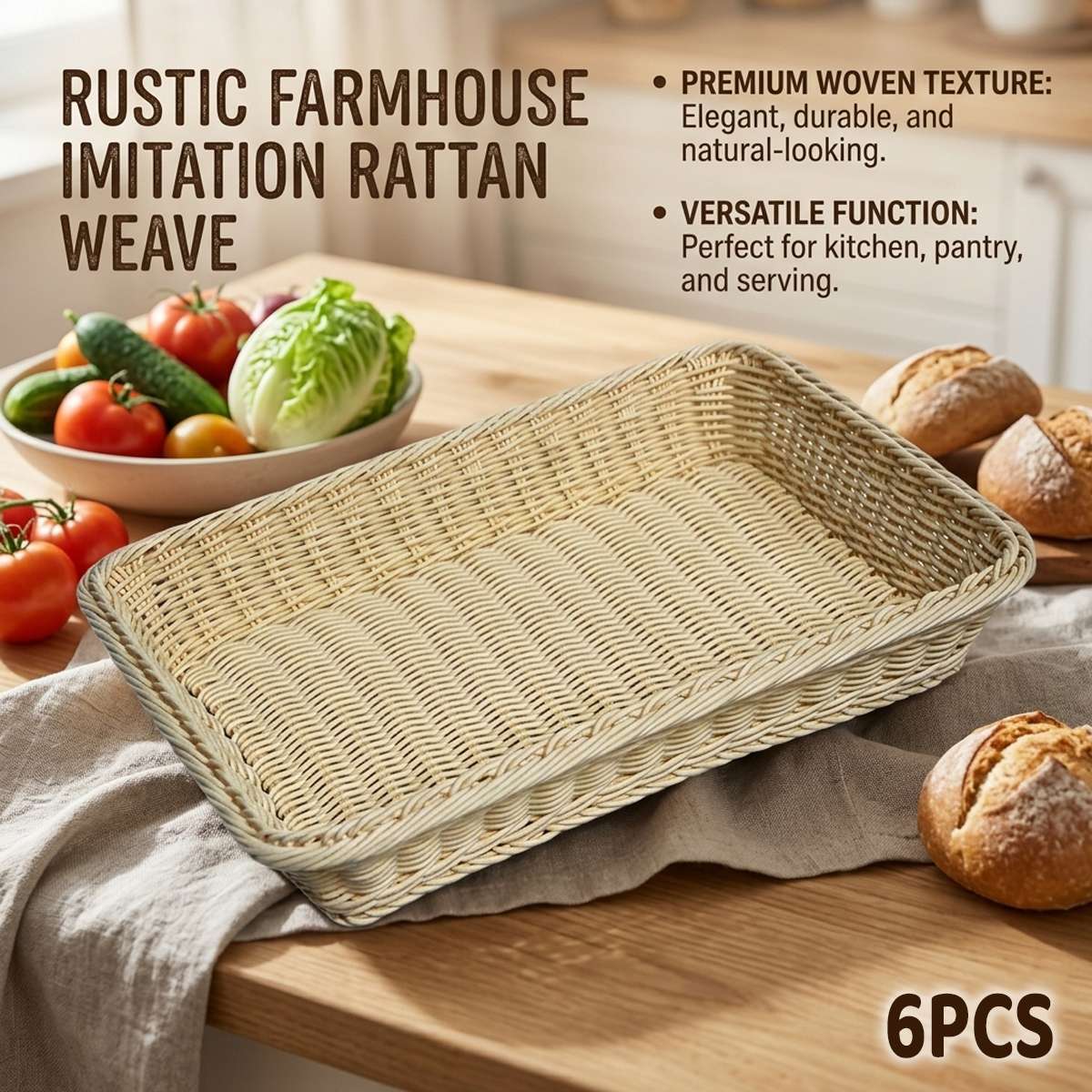 6 Pcs Cream Rattan Style Baskets Set Set | StorageOZ
