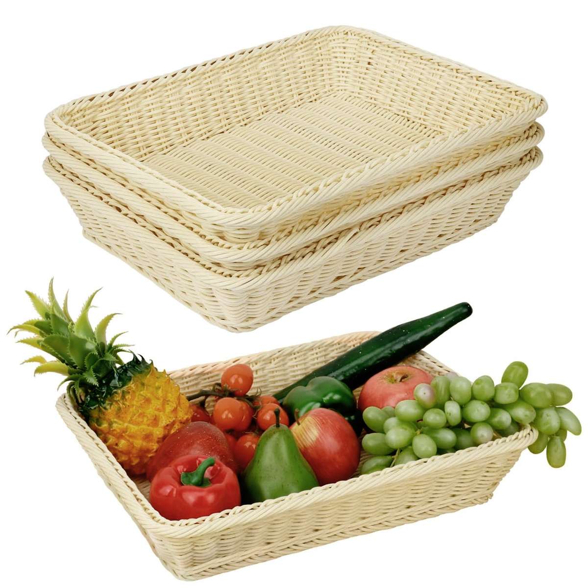 6 Pcs Cream Rattan Style Baskets Set Set | StorageOZ