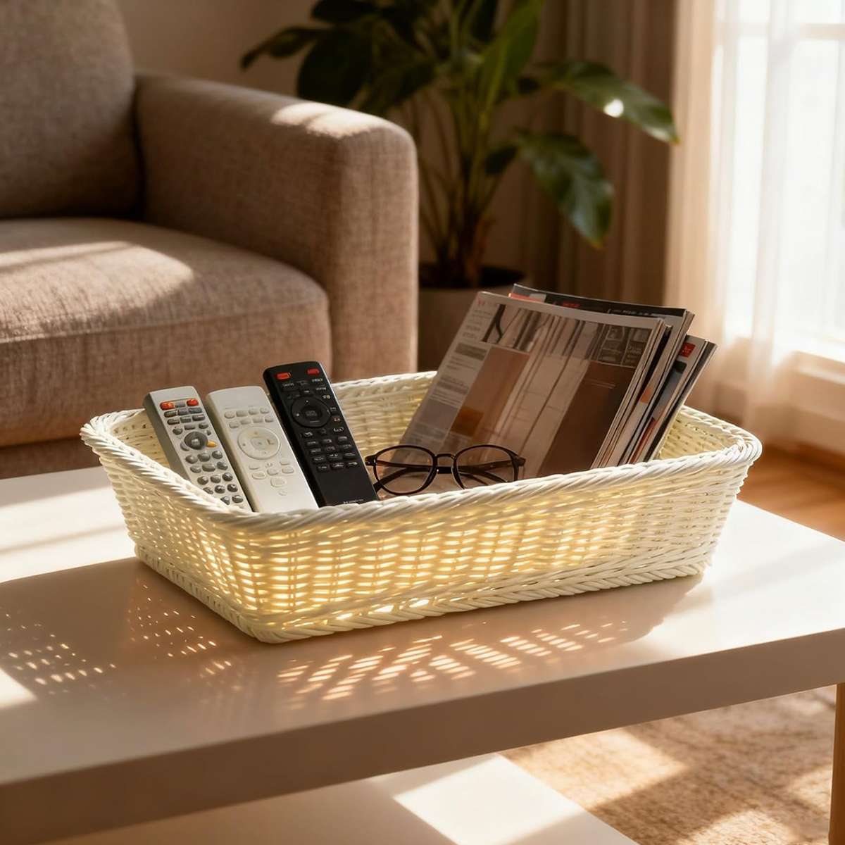 6 Pcs Cream Rattan Style Baskets Set Set | StorageOZ