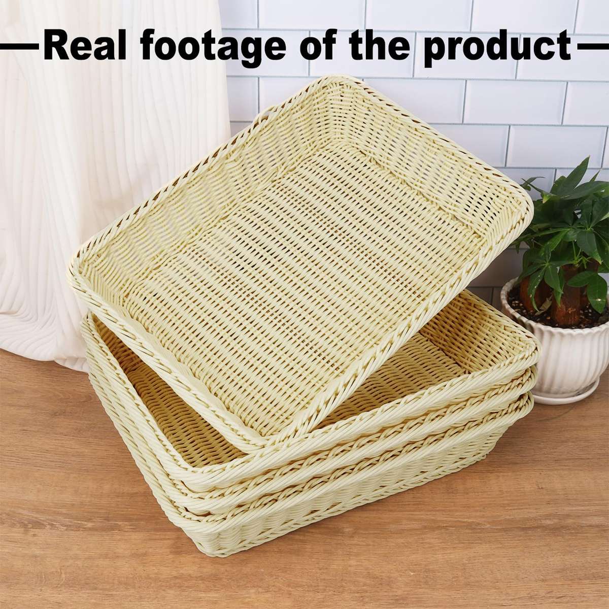6 Pcs Cream Rattan Style Baskets Set Set | StorageOZ