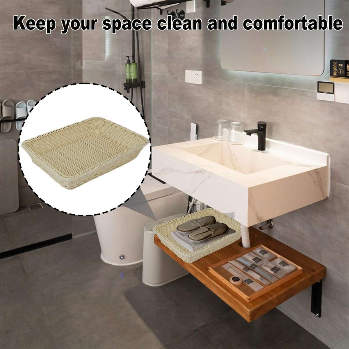 6 Pcs Cream Rattan Style Baskets Set Set | StorageOZ