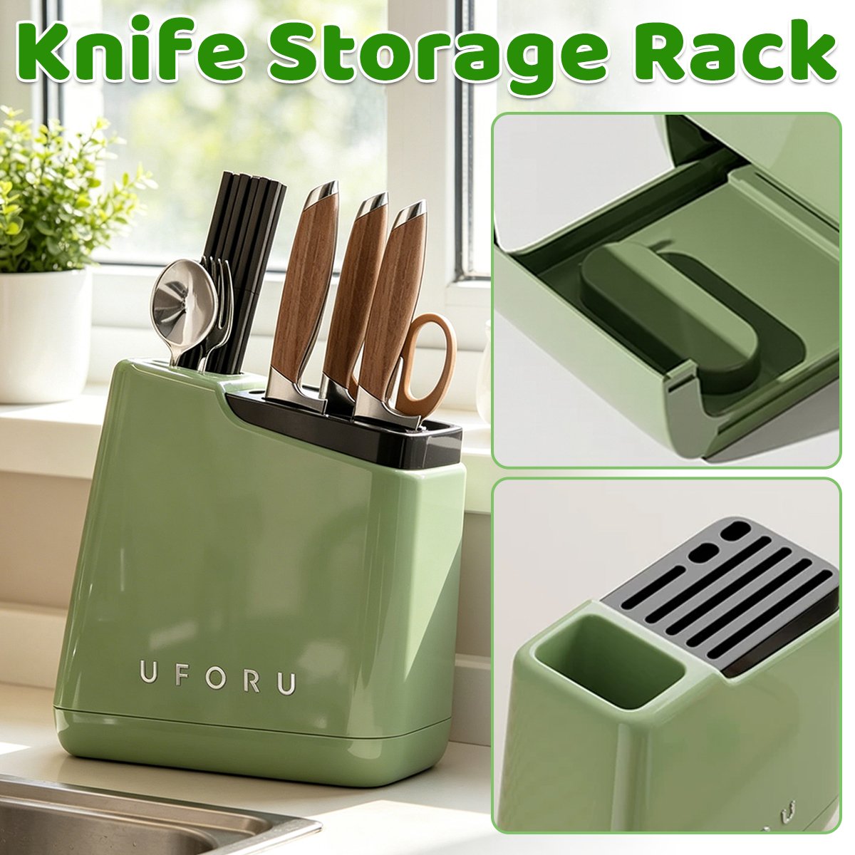 Green Kitchen Knife Storage Rack Organiser | StorageOZ