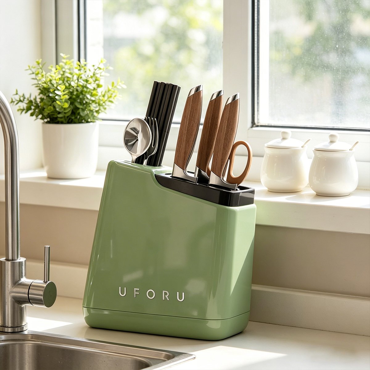 Green Kitchen Knife Storage Rack Organiser | StorageOZ