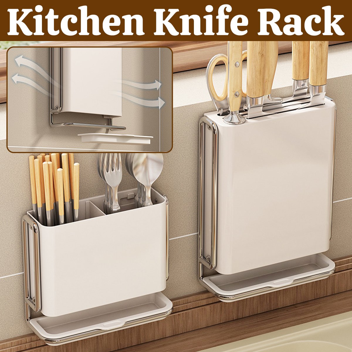 Pearl White Kitchen Knife Storage Rack Set | StorageOZ