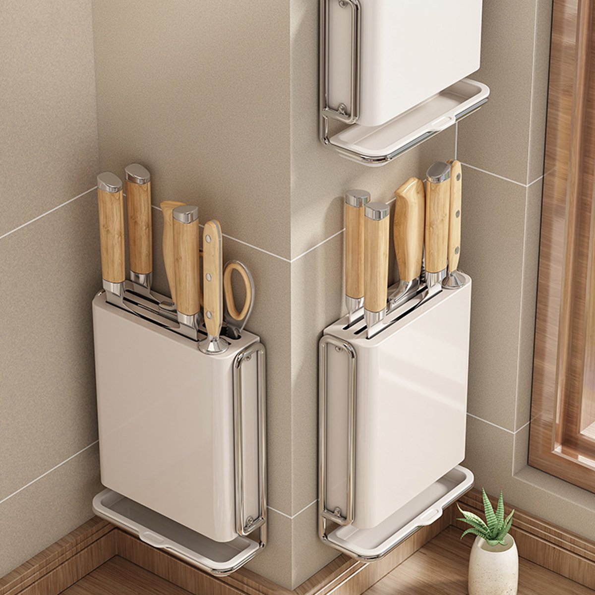 Pearl White Kitchen Knife Storage Rack Set | StorageOZ