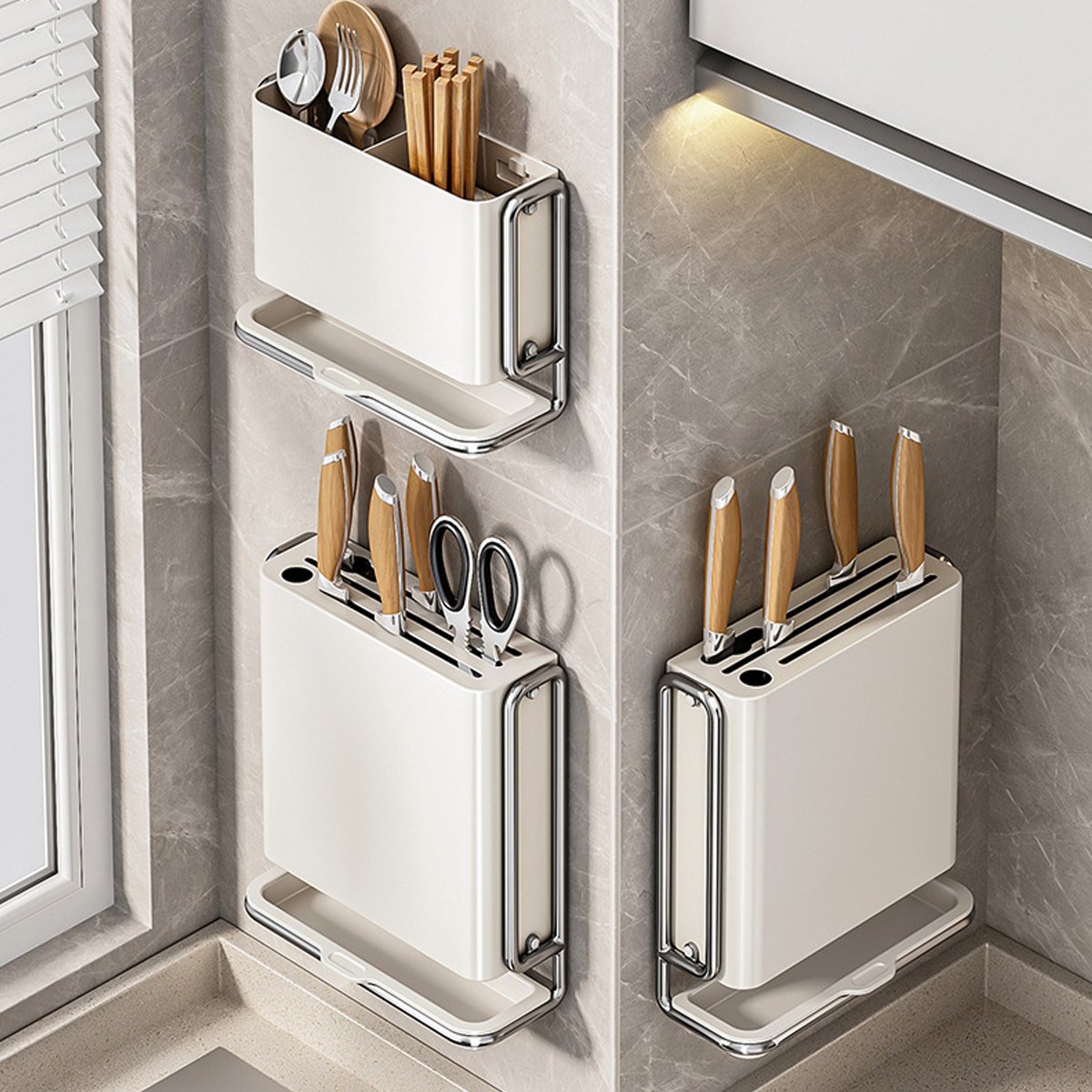 Pearl White Kitchen Knife Storage Rack Set | StorageOZ