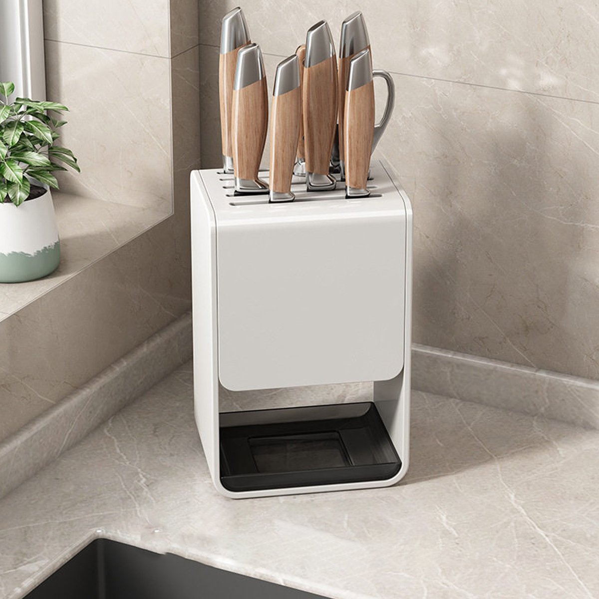 White Kitchen Knife Storage Rack Organiser | StorageOZ