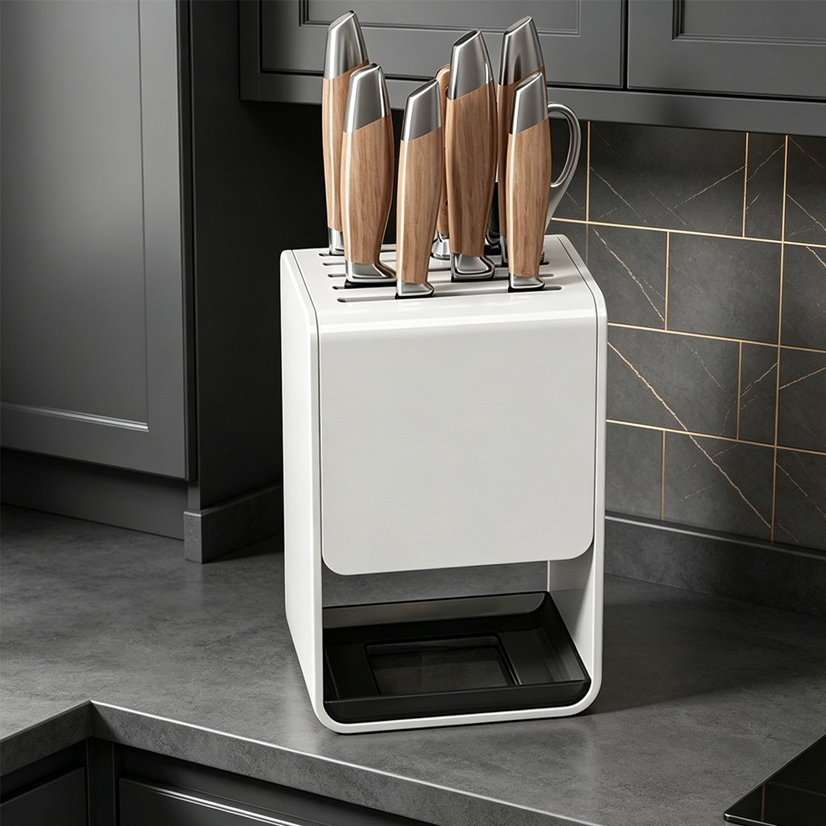 White Kitchen Knife Storage Rack Organiser | StorageOZ