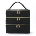 3 Layer Black Quilted Makeup Storage Case | StorageOZ